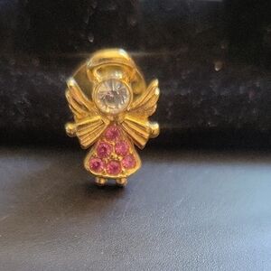Gold Angel Pendant with Pink Accents